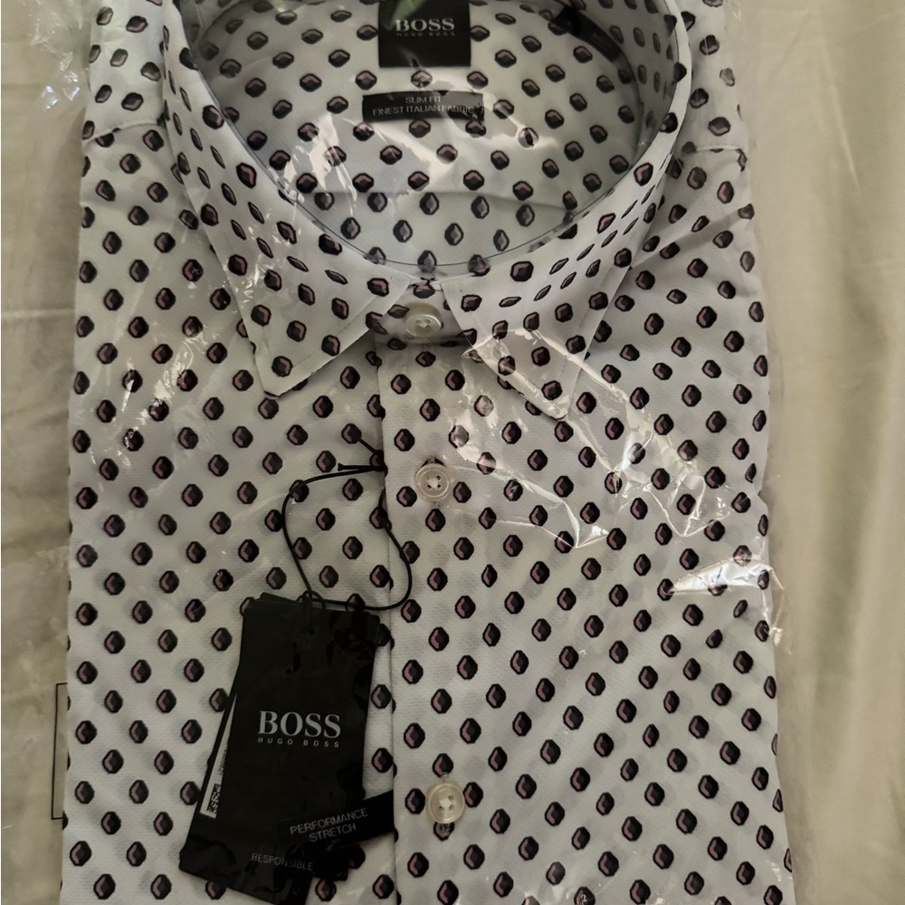 Hugo Boss New With Tags Performance Stretch Slim Fit Dress Shirt Size Large